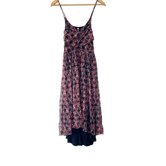 Free People Red Black Leaf Pattern Chiffon Spaghetti Strap Sun Dress - Picture 6 of 10